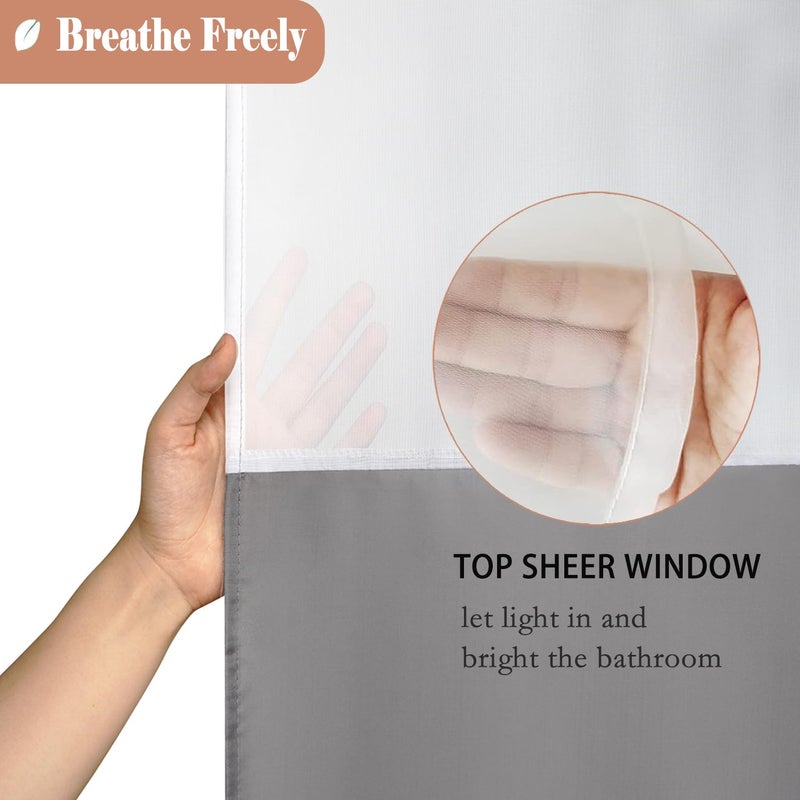 UFRIDAY 72 x 78 inches Shower Curtain Long,White and Gray Fabric Shower Curtains for Bathroom Water-Repellent with 12 Hooks,Washable Polyester Long Bathroom Shower Curtain Liner Soft, Grey - Image 2